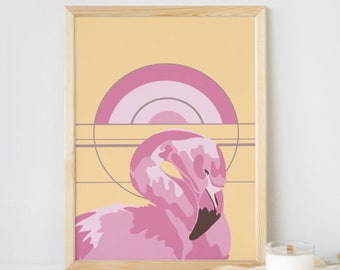 Flamingo digital print art, printable wall art, pink flamingo, contemporary art print, modern wall art, bird art print, flamingo decor