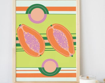 Impresión de arte de papaya, impresión de descarga digital de frutas, arte de papaya, impresión de arte tropical, arte de cocina, arte moderno contemporáneo de frutas tropicales