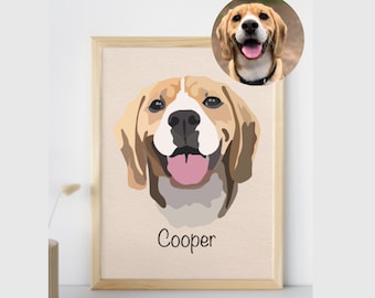 Retrato digital personalizado de mascota, retrato de perro, retrato de gato, retrato de foto, regalo conmemorativo de mascota, nuevo regalo de mascota, regalo de mascota, arte de pared de perro gato