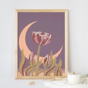 Printable tulip wall art decor, spring print, home decor tulip painting, botanical floral wall art, contemporary art print, flower painting