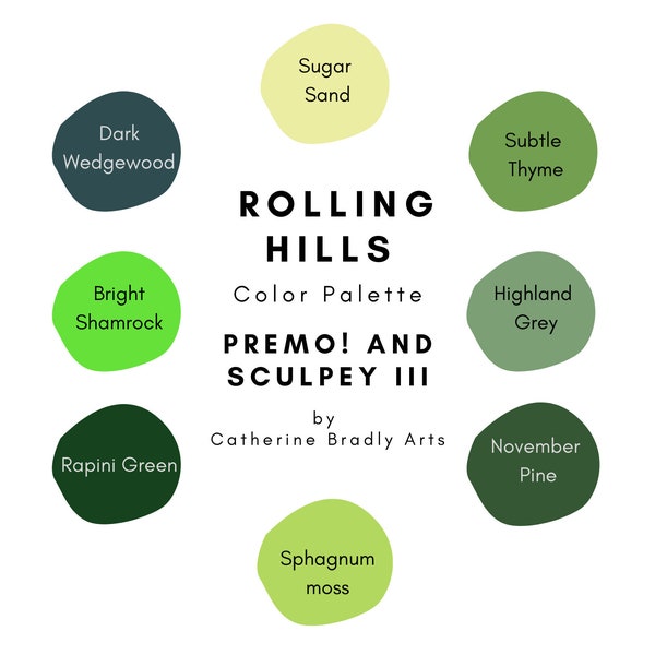 Rolling Hills Polymer Clay Palette Recipe Mixing Digital Download Sculpey Premo Color Mixing Clay Recipe Tutorial