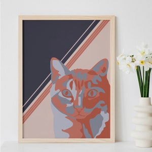 Cat print, cat wall art digital print, cat painting wall decor, animal art print, pop art modern painting home decor cat lover print