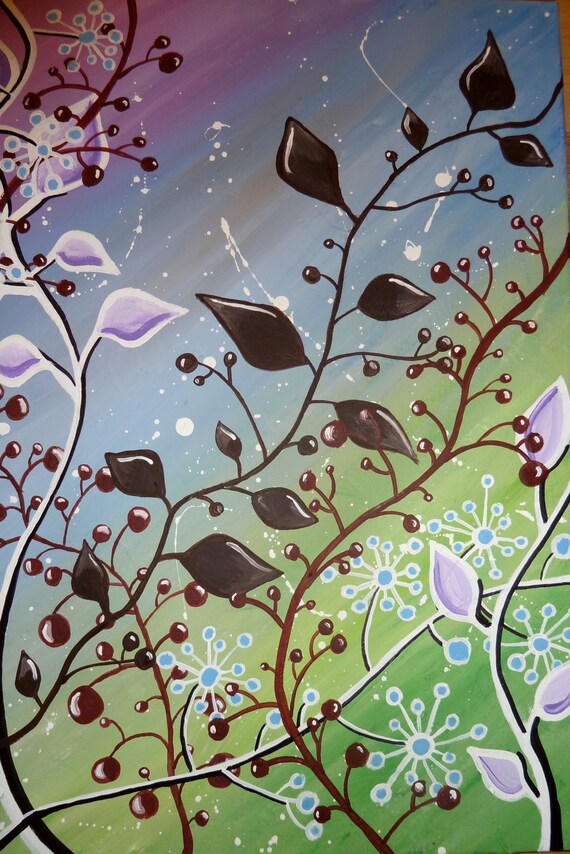 Items similar to Abstract Leaves and Vines Acrylic Painting on 16x20