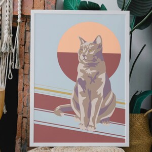 Cat art print, digital download cat wall art print, animal art decor, geometric cat art, modern art portrait poster, cat lover home decor