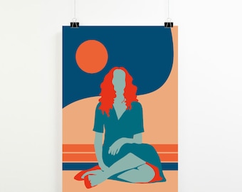 Retro art print, wall art contemporary portrait style, pop art home decor, wall hanging digital download, bold bright colorful painting