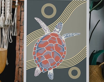 Impresión de tortugas, descarga digital, decoración del hogar de arte de pared de tortugas, regalo amante de las tortugas, estampado animal, impresión de arte moderno, tortuga marina, animal marino