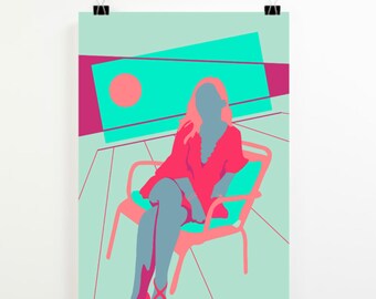 Modern art print, wall art retro style, contemporary pop art home decor gift, digital download fine art print, bold bright colorful painting