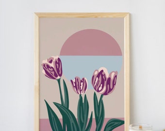 Arte dei tulipani stampabile, arte floreale botanica, arte in stile contemporaneo, download digitale, giardino fiorito, arte della decorazione della casa primaverile