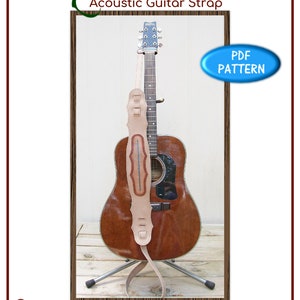 PATTERN - Acoustic Guitar Strap pattern - leathercraft pattern - PDF pattern ONLY
