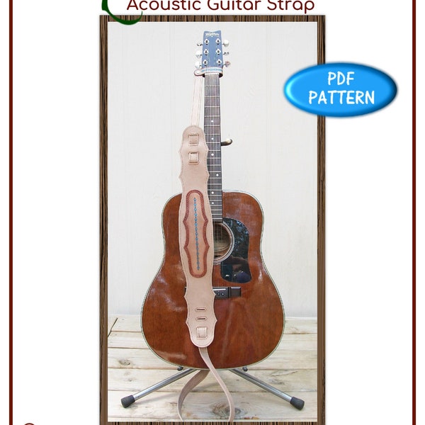 PATTERN - Acoustic Guitar Strap pattern - leathercraft pattern - PDF pattern ONLY