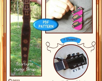 PATTERN - Starburst Guitar Strap with Guitar Pick Pocket - Perfect Pairings - plus bonus pattern - PDF download ONLY