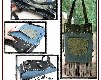 PATTERN - Denim & Leather Leg Bag - upcycle your jeans - PDF instant download ONLY