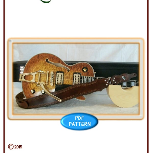 PATTERN - Ergonomic Guitar Strap pattern - leathercraft - PDF pattern ONLY