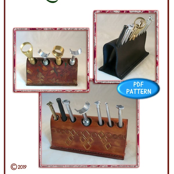 PATTERN - Leather Tool Stand pattern - leather stand for leathercraft tools - PDF instant download ONLY