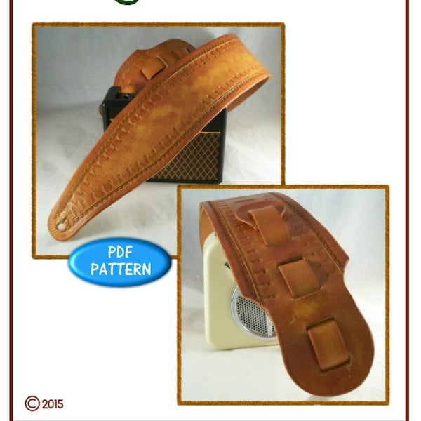 PATTERN - Wide Guitar Strap pattern - standard style - leathercraft - PDF pattern ONLY