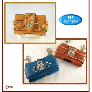 May include: The Leather Pattern Store image features three leather smartphone cases. One is tan with floral designs, another is blue with silver accents, and the third is brown with a decorative lock. The text "Smart Phone Case 2.0" is visible.