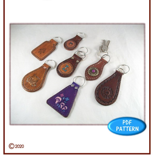 PATTERN - Double Key Fob patterns for leathercraft - PDF leather pattern - download ONLY