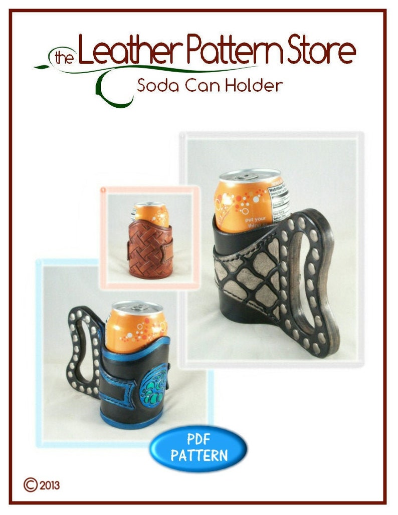 PATTERN - Soda Can Holder - pattern for leather - leathercraft - PDF pattern ONLY image 1