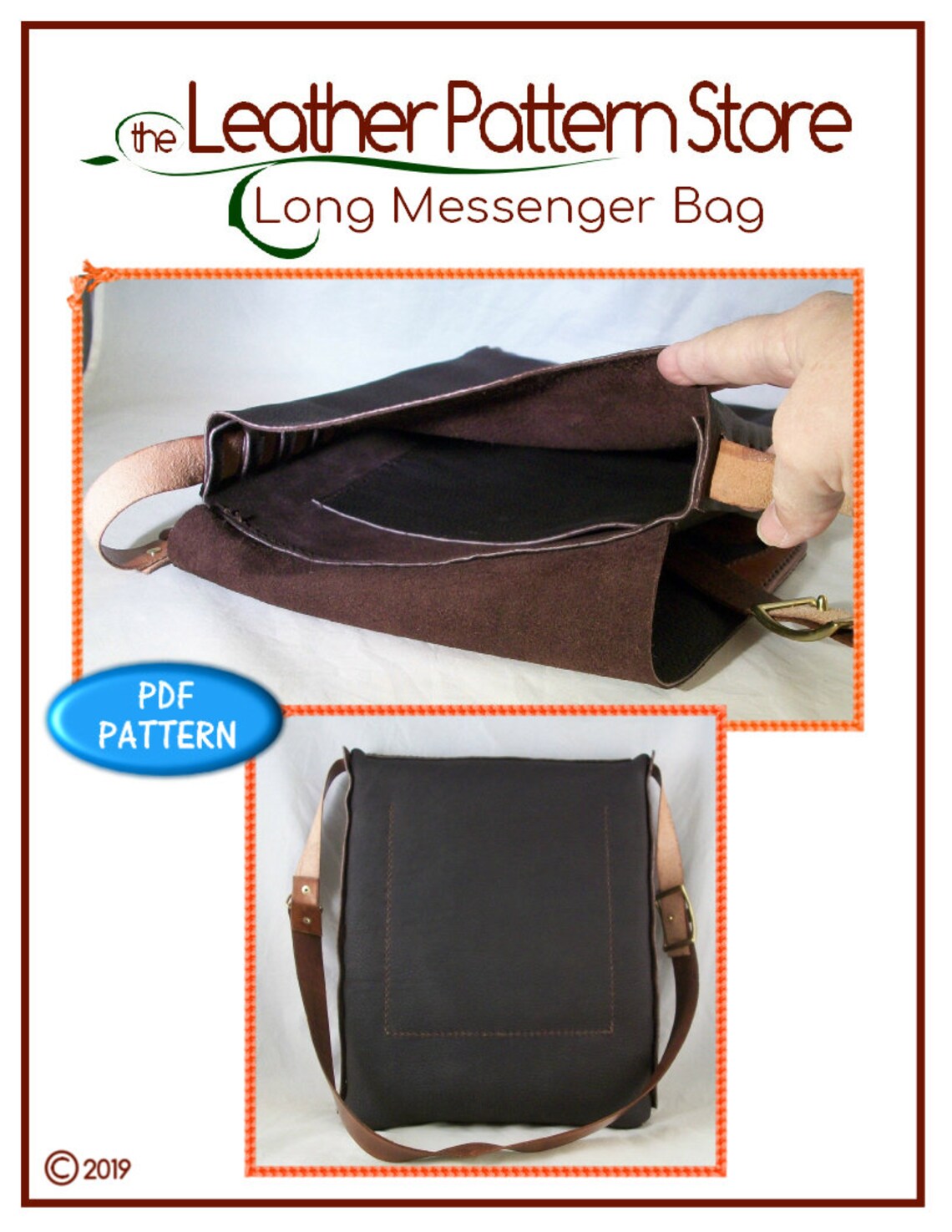 PATTERN Long Messenger Bag template for leather instant Etsy