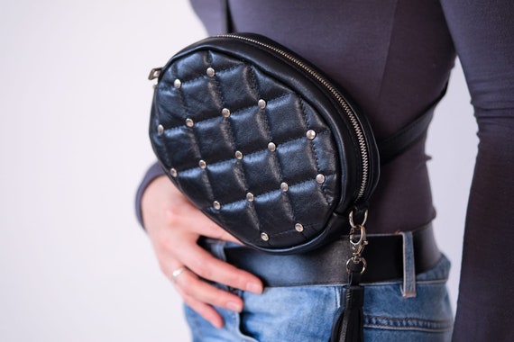 Diamonds Style Genuine Leather Belt Bag Quilted Elegant 