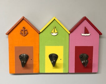 Cast Iron Hooks with Beach Hut Theme in Mixed Colours