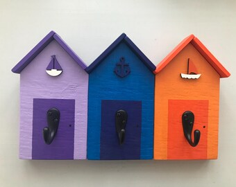 Cast Iron Hooks with Beach Hut Theme in Mixed Colours