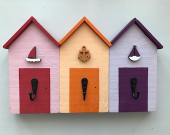 Cast Iron Hooks with Beach Hut Theme in Mixed Colours