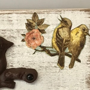 Cast Iron Bird Hook Rack on Distressed Wooden Board image 4