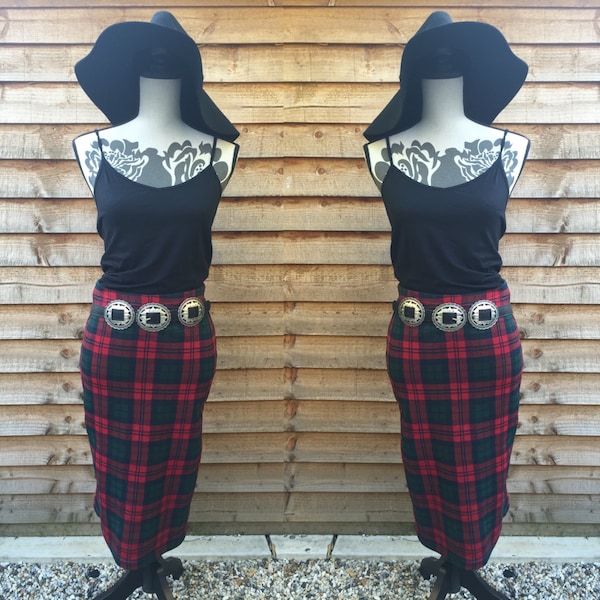 Vintage 90's Rockabilly Tartan Grunge Midi Skirt