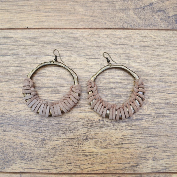 Vintage 90s Earrings Wrapped in Suede Tie