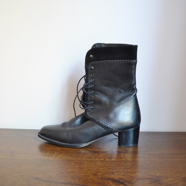 20% OFF SALE Vintage Black Lace Up Dolly Boots