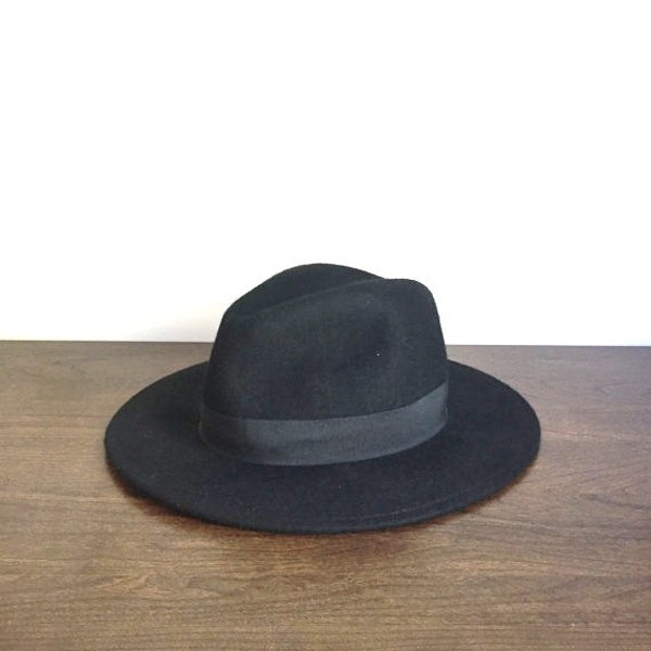 Vintage Black Wool Wide Brimmed Fedora Hat
