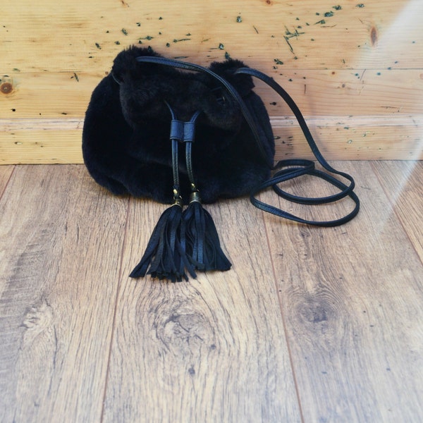 20% OFF SALE 90's Little Black Faux Fur Bag