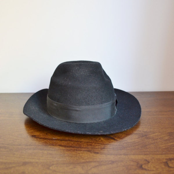 20% OFF SALE Black Vintage Wide Brimmed Fedora Hat