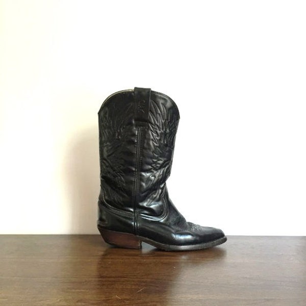 Vintage Black Leather Western Cowboy Boots Size 9.5 / UK 7.5