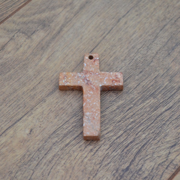 20% OFF SALE Vintage Marble Cross Pendant