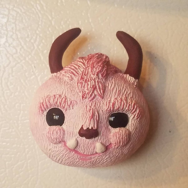 Pink Yeti Magnet named "Magenta" Handmade Clay Creature, Polymer Clay, OOAK Polymer Clay Figurine, Fantasy Creature, Art Collectible