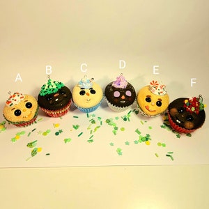 Cupcake, Ornaments, Food Art Creature, Collectible, Sculpey, Dessert Creature, Fantasy Creature, Tree Ornament, Christmas Decoration