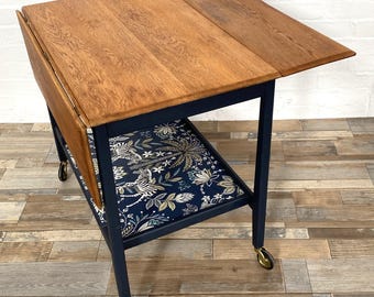 Painted Mid Century Oak Drop Leaf Trolley, Supports Charity