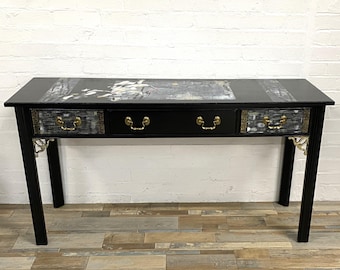 Painted Japanaiserie Style Mid Century Console Table by Ethan Allen, Supports Charity