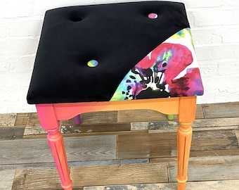 Upcycled Vintage Stool: Ombre Painted Legs, Velvet Patchwork Seat
