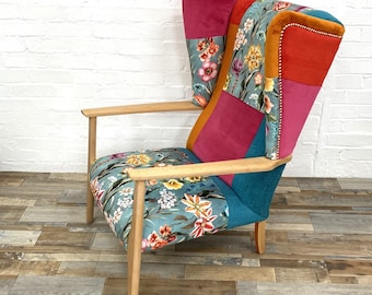 Upholstered Velvet Patchwork Armchair: Mid-Century Parker Knoll, Sustainable Decor