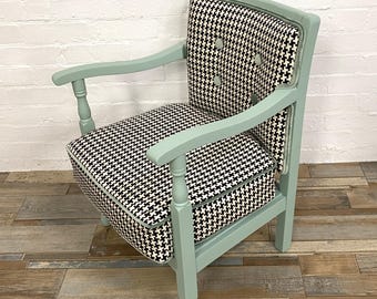 Painted And reupholstered Petit Mid Century Wooden Armchair, Supports Charity