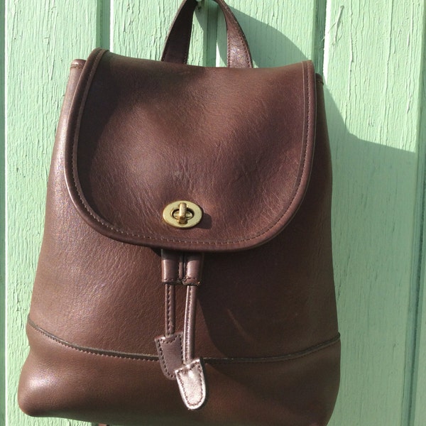 Vintage dark brown leather COACH backpack drawstring bucket handbag purse 9791