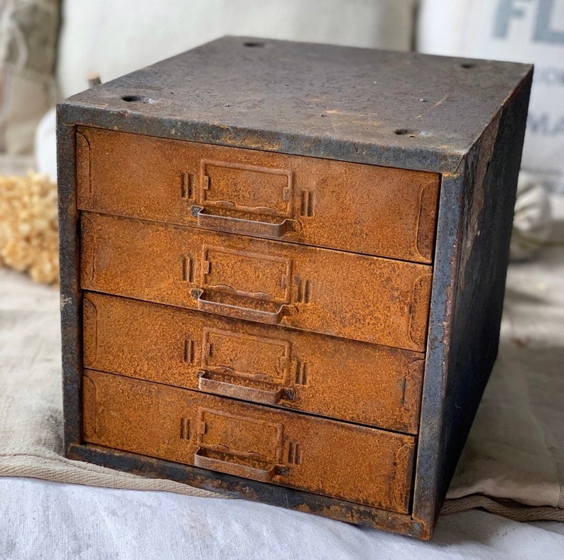 Vintage Rusty Metal Drawers Parts Cabinet Metal Cabinet Etsy