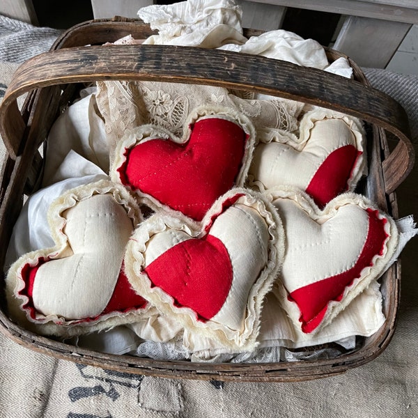 Antique farmhouse quilt heart garland/ vintage wool  bunting/ Valentines Day