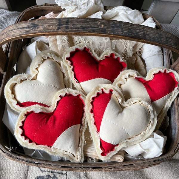 Antique farmhouse quilt heart garland/ vintage wool  bunting/ Valentines Day