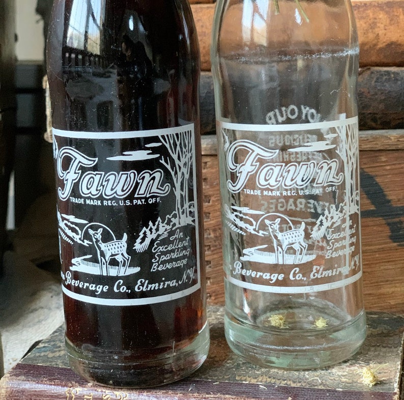 TWO Vintage FAWN Beverages glass soda pop bottle Elmira NY Etsy