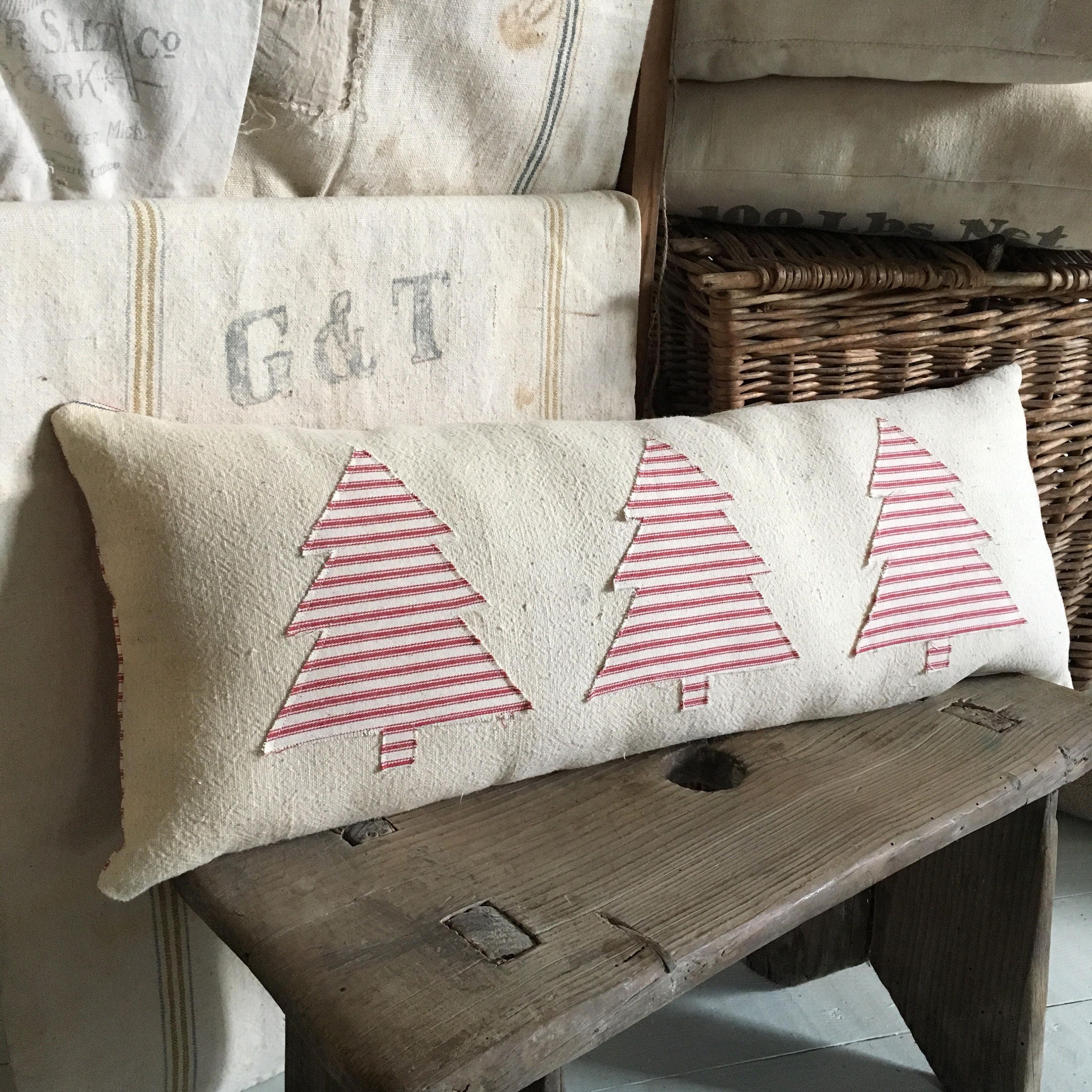 Farmhouse Christmas Pillow/ Vintage grain sack pillow/ bolster Etsy