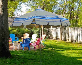 Groovy Sunmaster Blue and Grey Scalloped Patio Umbrella